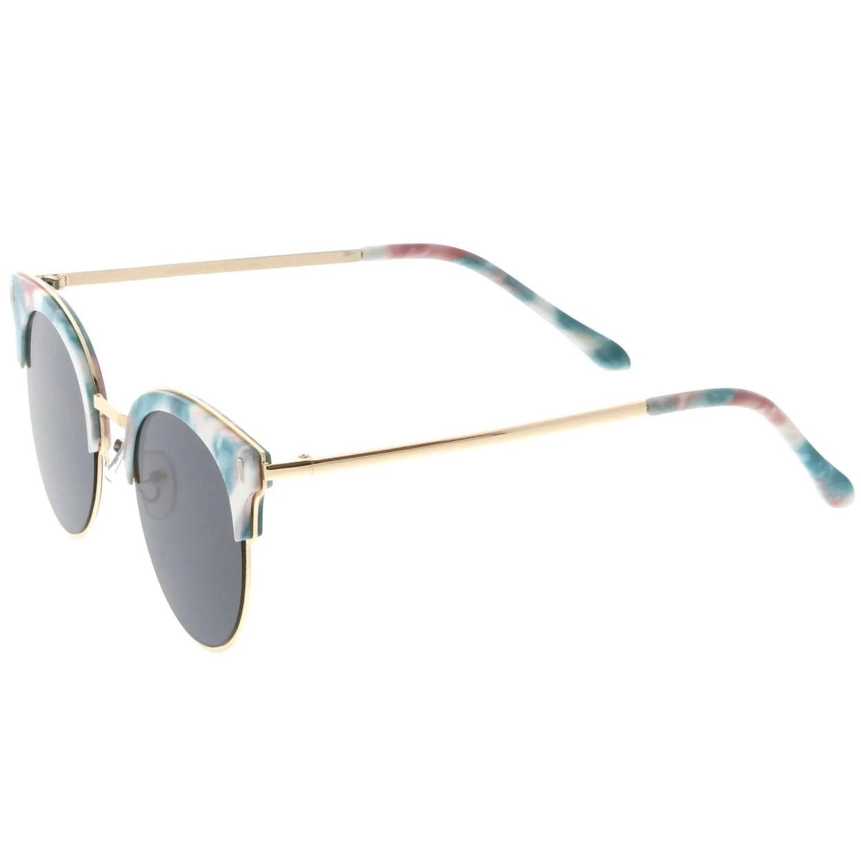 Semi Rimless Marble Print Round Cat Eye Sunglasses With Flat Lens 48mm (2)