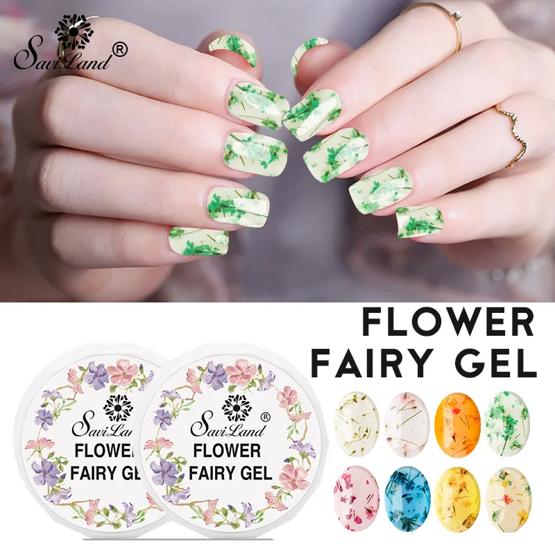 Saviland 12 Colors Natural Dried Flowers Nail Gel Polish Flower Fairies