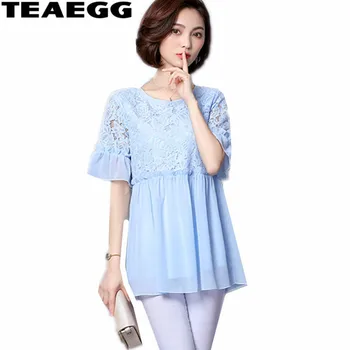 

TEAEGG Blusen Women 2020 Elegant Woman Tops Summer Chiffon Womens Blouses And Tops Plus Size 3XL 4XL 5XL Women Clothes AL1161