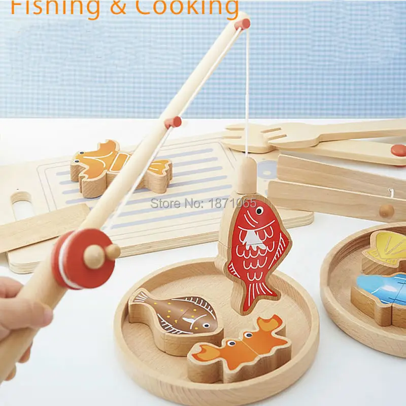 Смешные деревянные игрушки для приготовления рыбы, магнитная игра рыбалка, детские развивающие игрушки для мальчиков и девочек