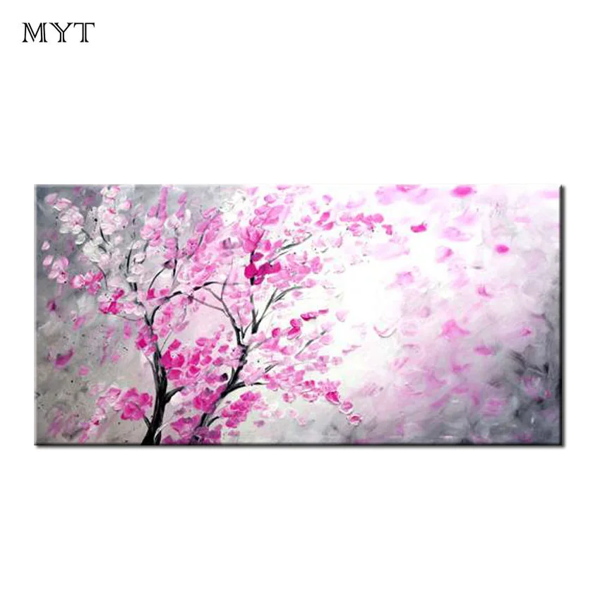 5 Piece Cherry Blossom Pink Flower Petal Oil Paintings Canvas Print Home Decor 