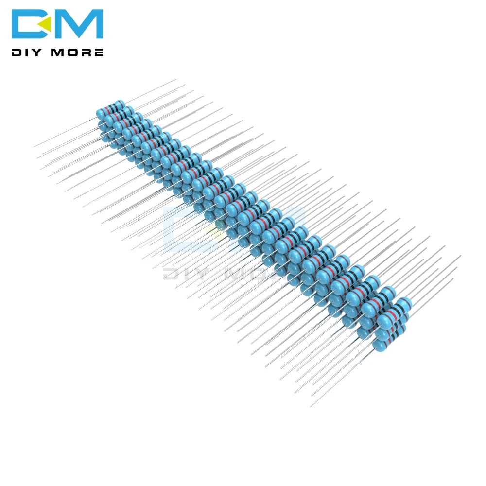 100 шт. металлический пленочный резистор 1%+ 1%-1% 1W 1R-1M Ом 1K 2,2 K 4,7 K 5,1 K 6,8 K 10K 15K 22K 47K сопротивление электронный резистор Diy