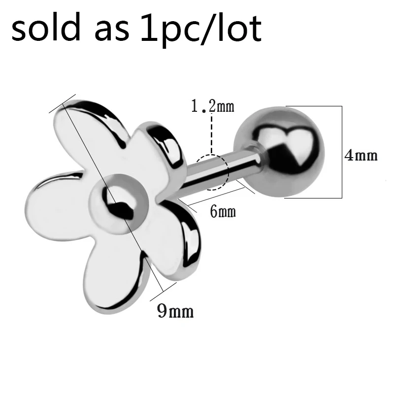 1PC Colorful Lip Stud Ring Steel Ear Tragus Cartilage Piercing Oreja Earring Ear Stud Flower Helix Sexy Body Piercing Jewelry 