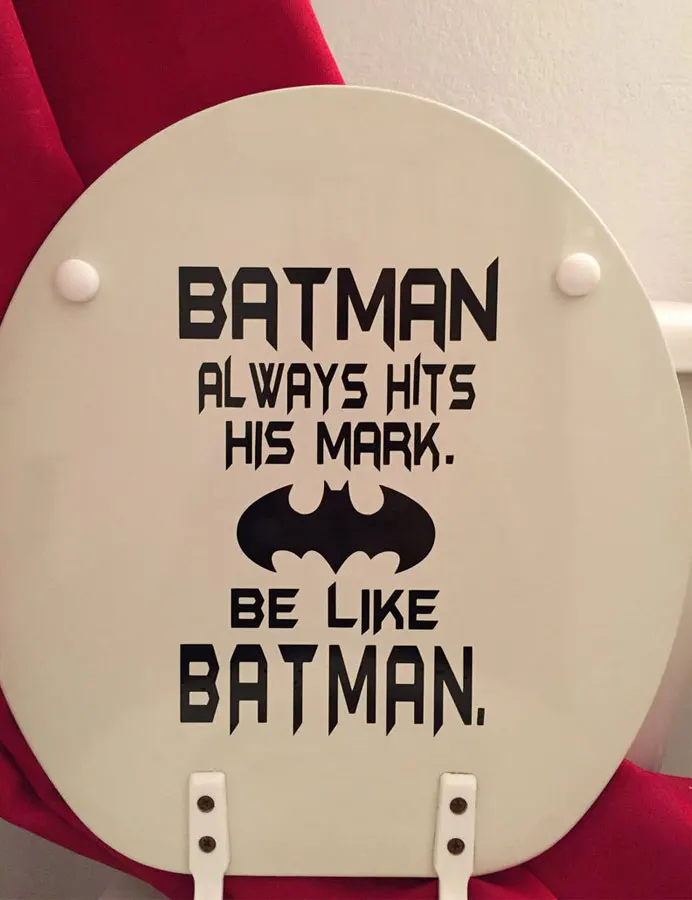 Batman Always Hits His Mark Quotes Toilet Decal Bathroom Sticker Vinyl Home Decor WC Waterproof Mural Removable 3507