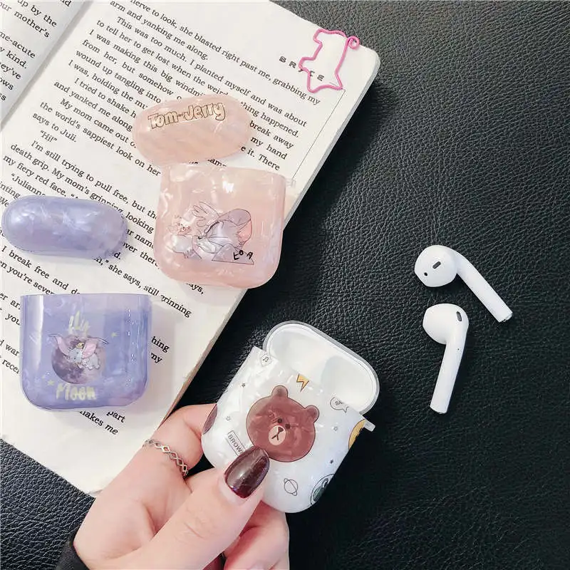 Cartoon Moon Dumbo Elephant Shell Pattern Case for Apple iPhone Headphone Airpods 1/2 Cover Bluetooth Wireless Earphone Box Bags