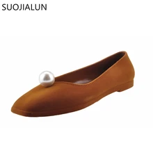 SUOJIALUN Square Toe Luxury Crystal Women Ballet Flats Slip on Comfortable 2018 New Fashion Sweet Young Lady Flat Shoes
