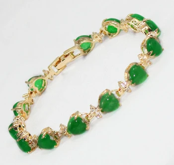 

free shipping 8MM Heart - Bead GP Green stone Bracelet