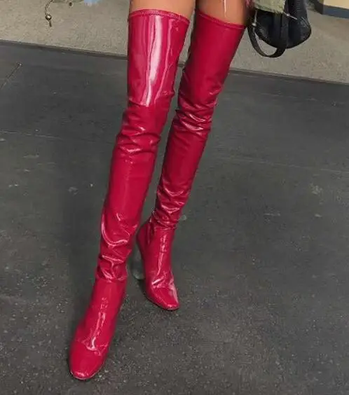 Stretch Schuhe Frauen Knie Leder Reiten Über Stiefel A45 Oberschenkel Patent Heels Hoch qYv1q