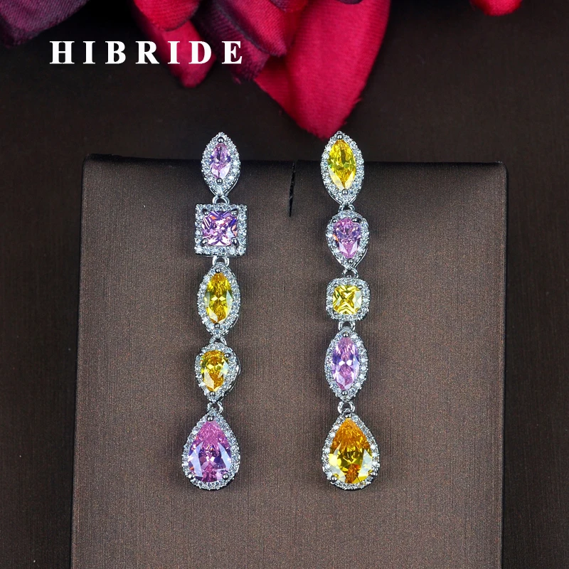 

HIBRIDE Unique Design Multicolor Full Cubic Zircon Women Drop Earrings Jewelry Fashion Female Party Gifts Wholesale Price E-763