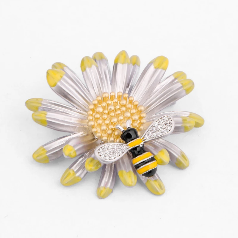 CHUKUI Yellow Enamel Sunflower Brooch Pins Zircon Flying Insect Bee Brooches For Women Daily Clothes Accessories  (8)