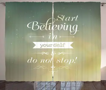 

Quote Kitchen Curtains Encouraging Phrase Start Believing in Yourself Do Not Stop on Blurred Background Window Decor Panel