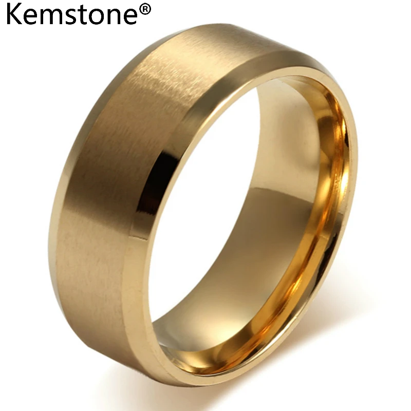 Kemstone 8MM Stainless Steel Gold Color Domineering Ring Jewelry Gift ...