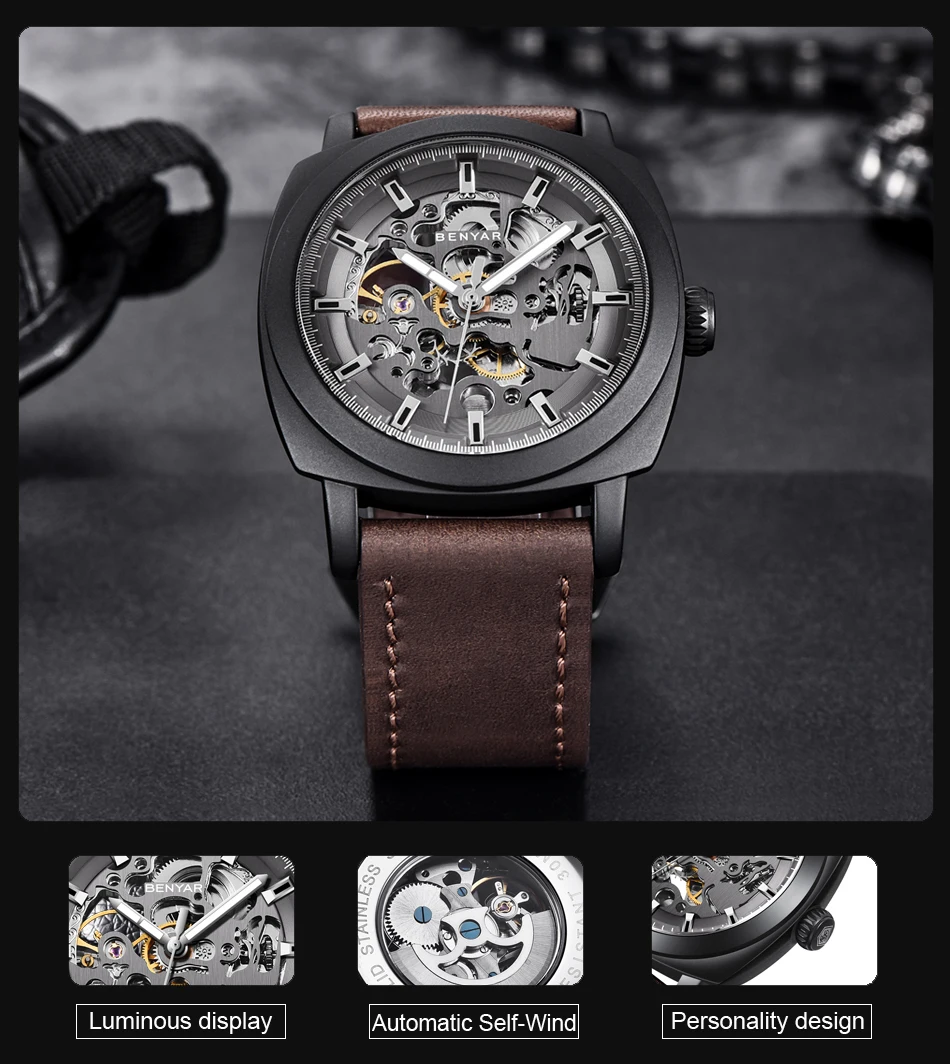 BENYAR Men's Watches Top Brand Luxury Business Automatic Mechanical Watch Men Waterproof Sport Wrist Watches Relogio Masculino