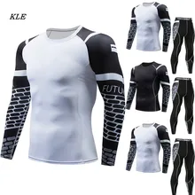 Sunfree повседневные мужские быстросохнущие эластичные Топы спортивный костюм мужской модный спортивный костюм с принтом Спортивные лосины костюм 3L45