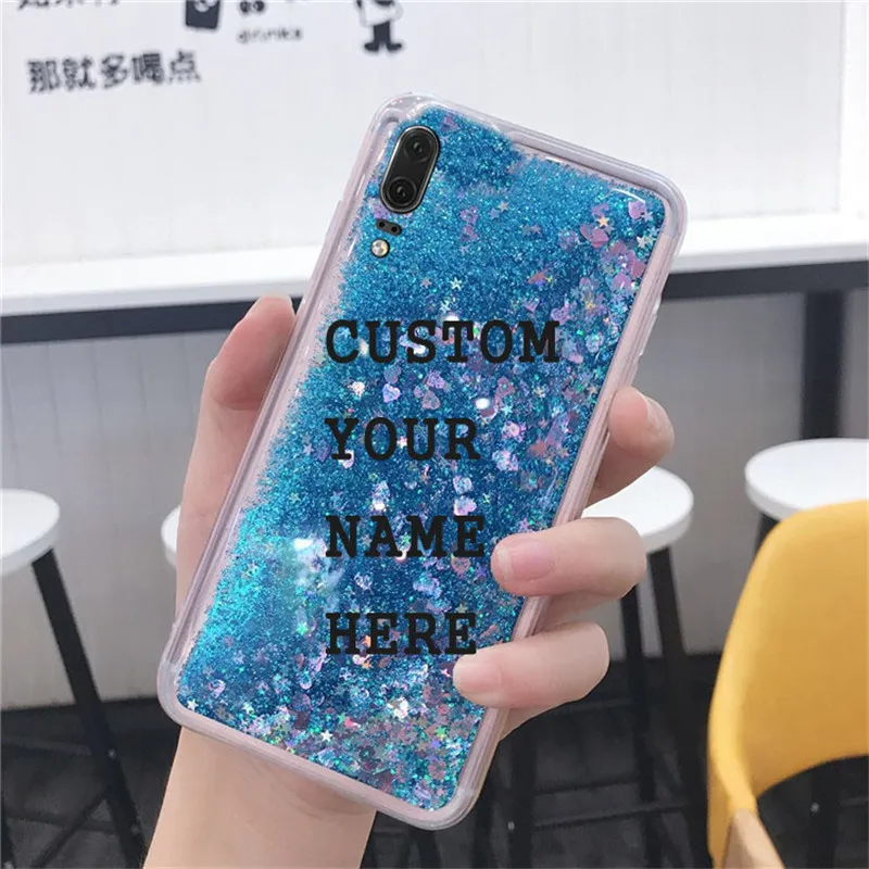 Personalized Custom Phone Case for Huawei P20 Lite Case for Huawei P9 P10 P8 Lite Phone Case Glitter Liquid Quicksand Cover DIY 02