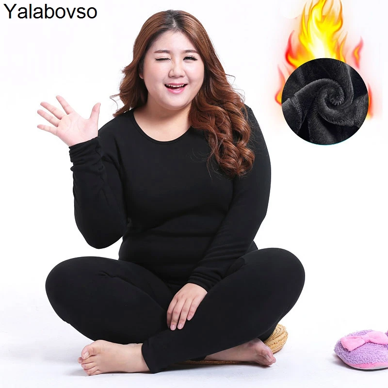

2018 Winter Thick 7XL size Long Johns With velvet Seamless Breathable Warm Ladies Slim Underwears Sets bottoming Bottoming suit
