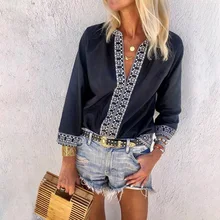 Для женщин; сезон осень; популярные модели; пикантные Глубокий V образным вырезом и рукавом 3/4 модные цифровые часы с принтом, повседнедневые, свободные рубашки Винтаж Костюмы плюс Размеры 5xl футболки