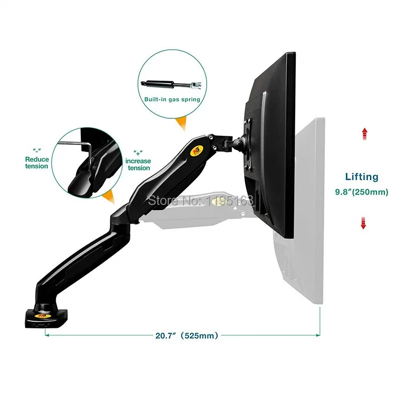 NB Северной Bayou F80 1"-27" полный движения эргономичный Monitor Arm Регулируемая газ весной навесное крепление Поворотный(2 кг до 6,5 кг загрузки