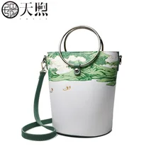 Известный бренд наивысшего качества из коровьей кожи женская сумка печатных кожаная сумочка Национальный Ветер перекинул небольшой сумка-мешок