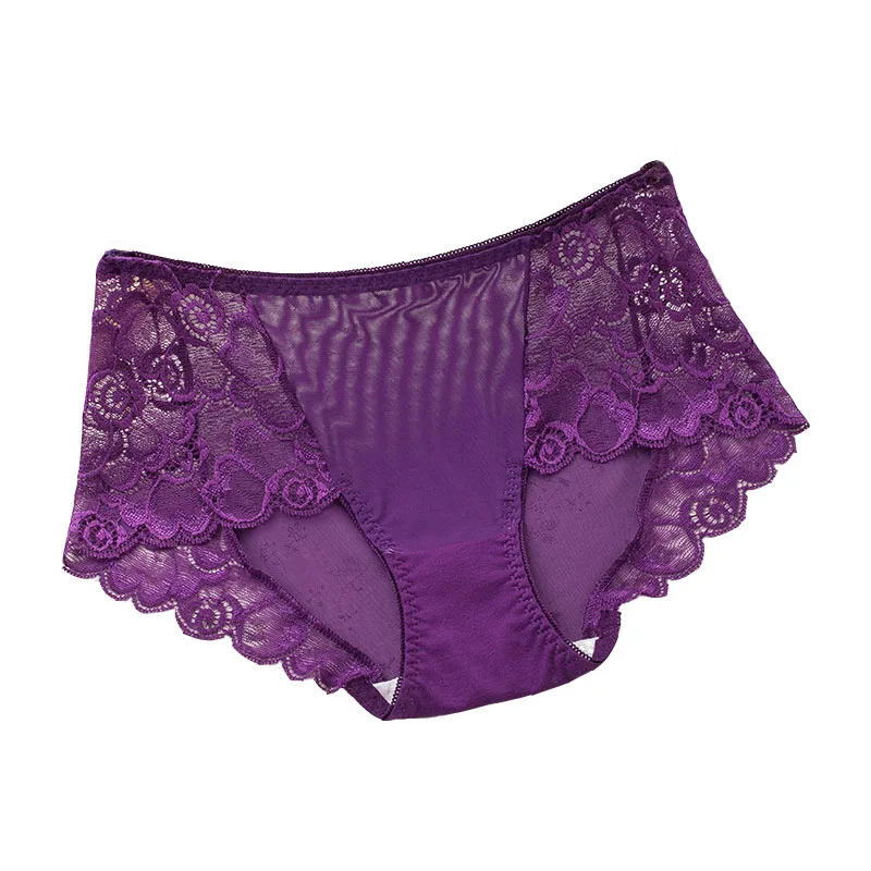 VU080 Big Size 3XL Lace Lingerie Mid Waist Hollow Out Sexy Panties