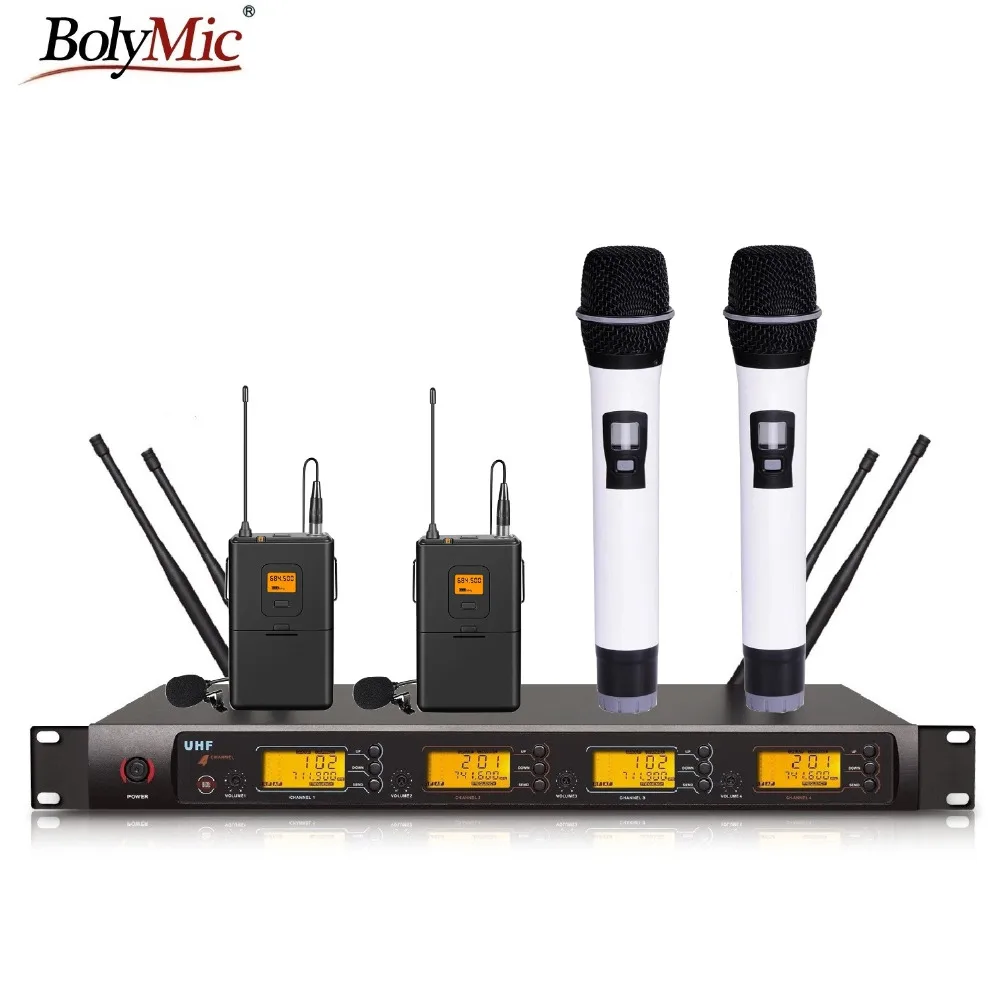 Bolymic Professional UHF Four Channels Wireless Microphone lapel