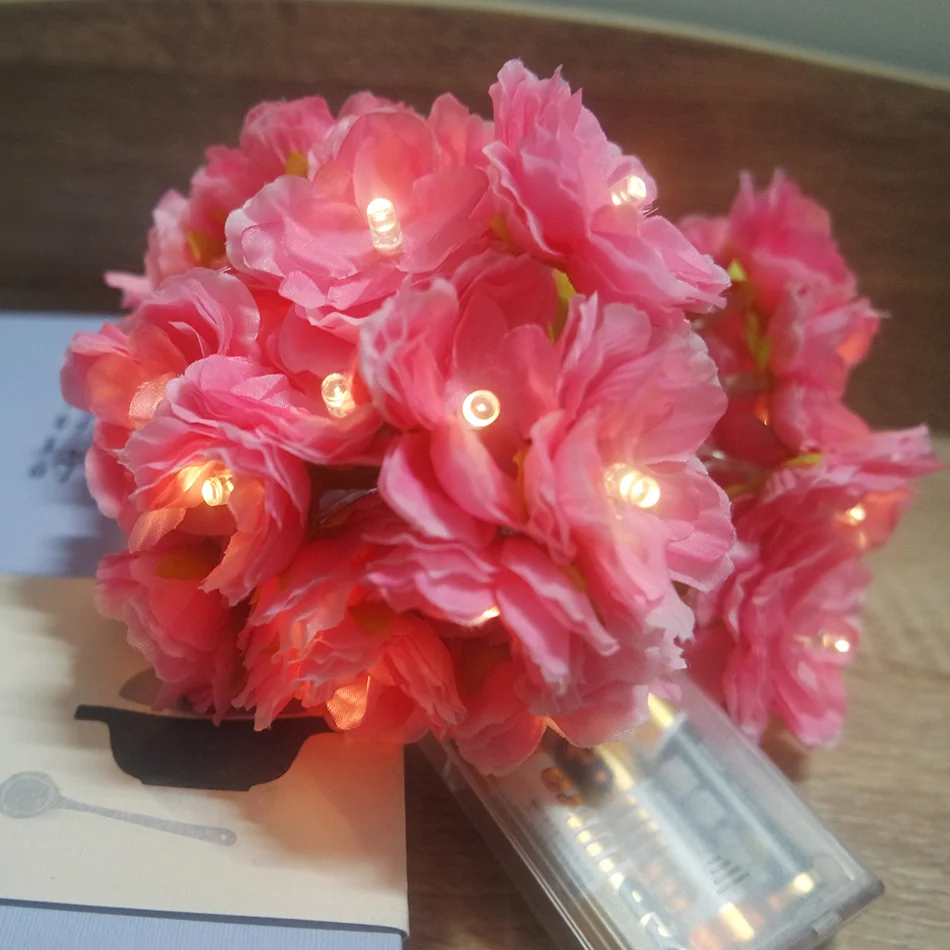 

Handmade Silk Flower String led 5 Meter 40Leds Powered by AA battery,Flower Garland With Led light For Wedding Decoration,Wreath
