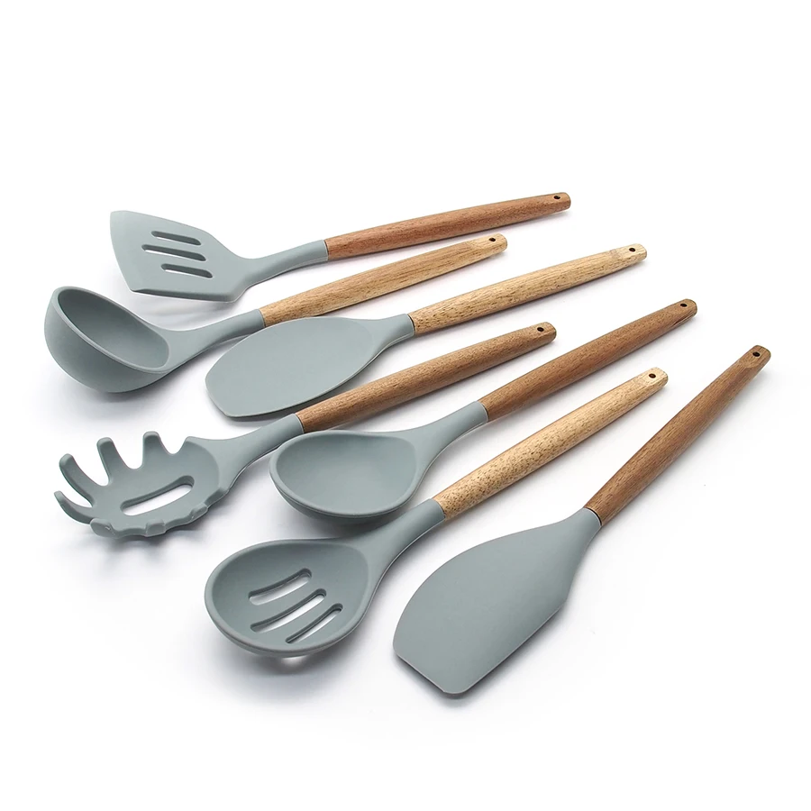  7Pcs/Set Cooking Tool Sets Premium Silicone Kitchen Cooking Utensils Tools Set Turner Spatula Soup 