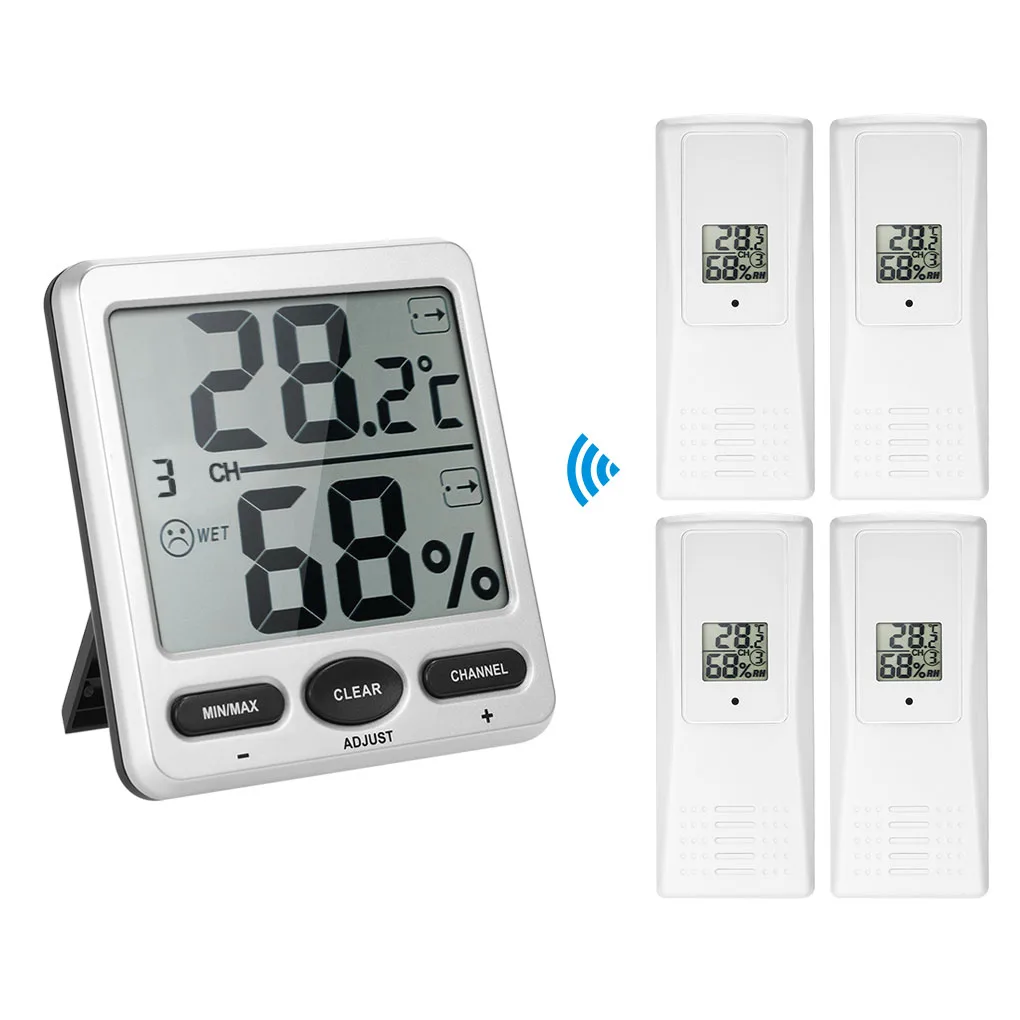 

1 to 4 Digit 8-Channel Thermo-Hygrometer Console Receiver Remote Sensor Emitter Wireless Digital LCD