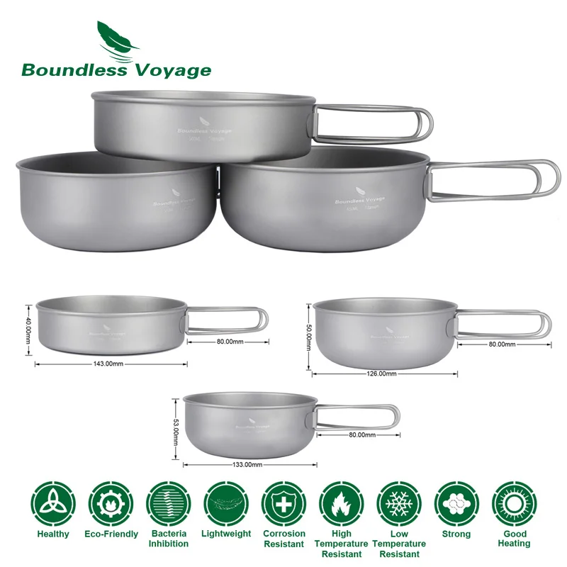 Boundless Voyage Outdoor Camping Picnic Ultralight 3pcs Titanium Bowl Pan Plate Dish Set Cookware Tableware Dinnerware Boundless Voyage Outdoor Camping Picnic Ultralight 3pcs Titanium Bowl Pan Plate Dish Set Cookware Tableware Dinnerware