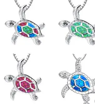 

Cute Turtle Shape White Fire Opal Silver Pendant Necklace For Women Jewelry Party Wedding Christmas Gifts