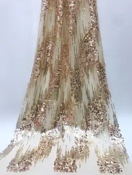 

Hot Sale African Organza Lace Fabric High Quaity 3d Gold Sequins Fabric Embroidery Tulle Lace Fabric For African Lace Party