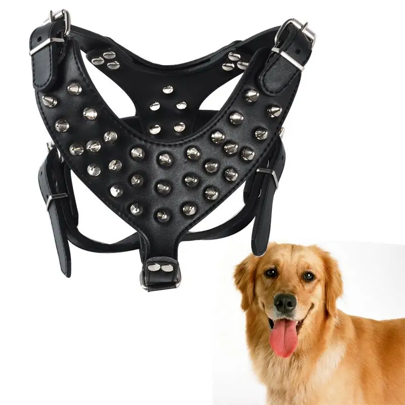 Leather Dog Pet Pitbull Black Spikes Studded Harness Collar For Large Dogsin Harnesses from