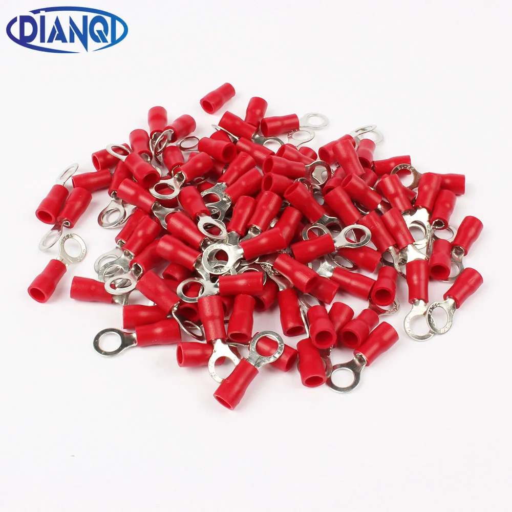 

DIANQI RV1.25-5 Red Insulated Crimp Ring Terminal Cable Wire Connector 100PCS/Pack RV1-5 RV