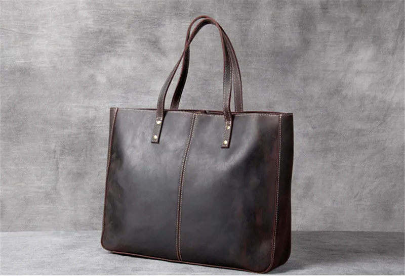 PNDME Высокое качество crazy horse воловья сумка винтажные простые большого объема из натуральной кожи повседневные мужские женские сумки - Цвет: Coffee