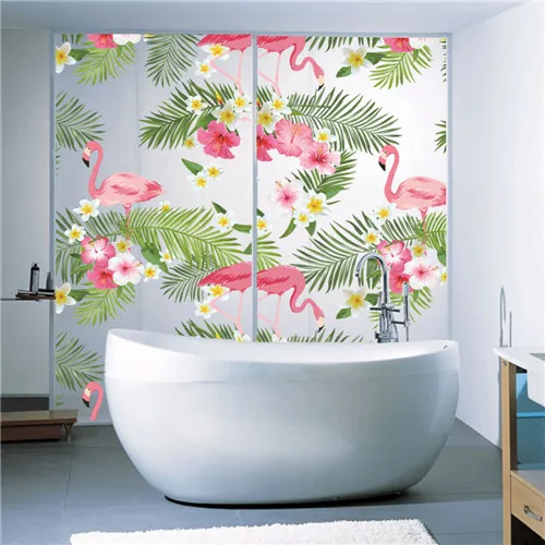 

Romantic Garden Gorgeous Flamingo Flower Window Sticker Decal Bedroom Living Room Wall Art Home Decor Poster Mural Wedding Decor