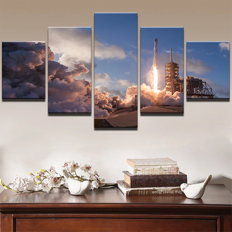 

Modern HD Printed Oil Painting Canvas Home Decor 5 Panels Flame Emission Landscape Poster Frame Modular Wall Art Pictures PENGDA