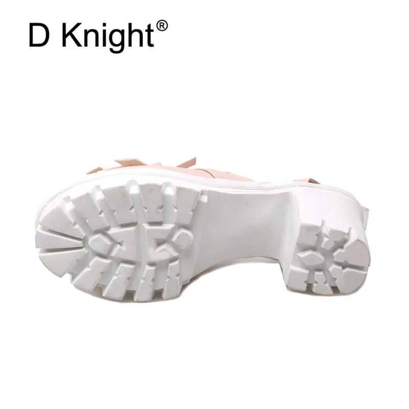 Roman Sandals Woman Sweet Bowtie Yong Lady Lolita Shoes Ankle Strap Square High Heels Female Goth Shoes Platform Summer Sandals  (5)