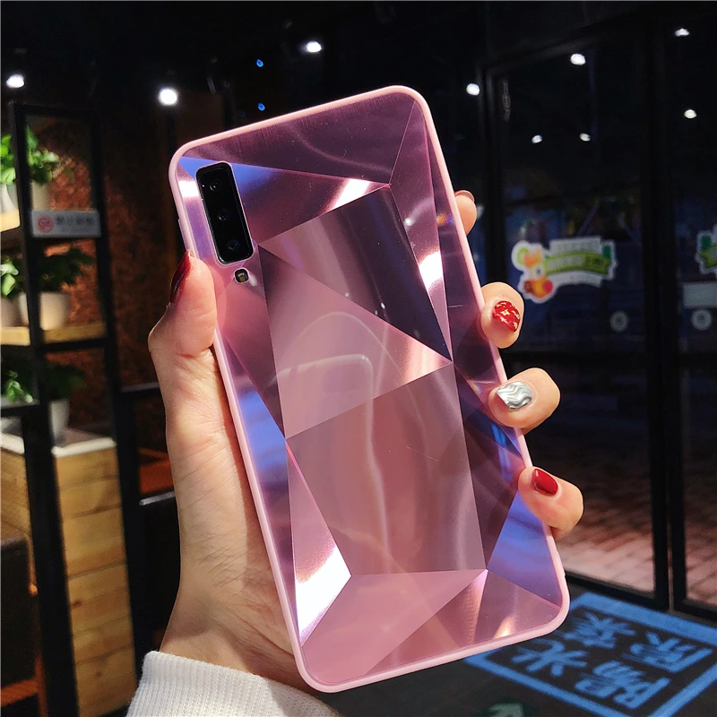 3D зеркальный чехол для samsung Galaxy A10 A20 A30 A50 A70 M10 M20 A6 A7 A8 A9 J4 J6 J8 J3 J5 J7 S9 S10E S10 плюс - Цвет: Розовый