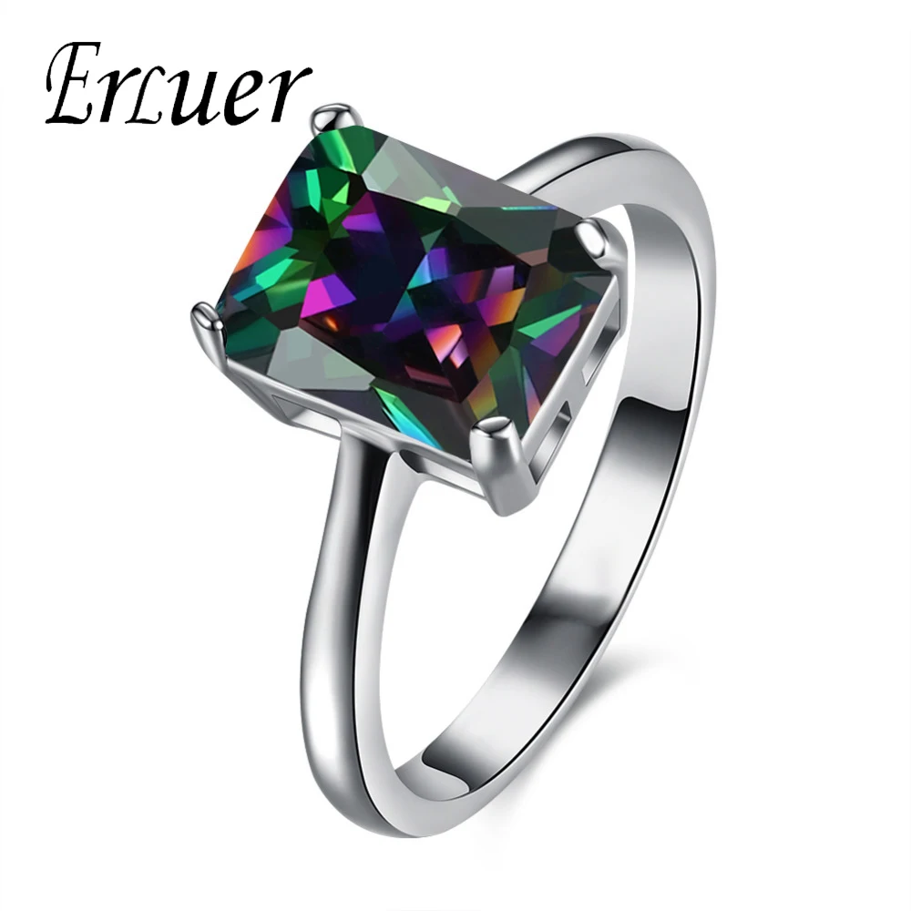 

ERLUERFashion Red Crystal Jewelry Finger Rings For Women Ladies Silver Plated Cubic Zircon Jewelry Wedding Ring Bague Aros Gift
