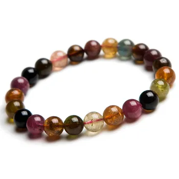 

Women Lady Crystal Stretch Round Bead Bracelets Colorful Clear Natural Tourmaline Bracelet 8mm