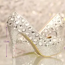 Модный серебряный горный хрусталь вечерние туфли-лодочки для выпускного вечера свадебные модельные туфли женские свадебные туфли на платформе женские туфли на высоком каблуке со стразами