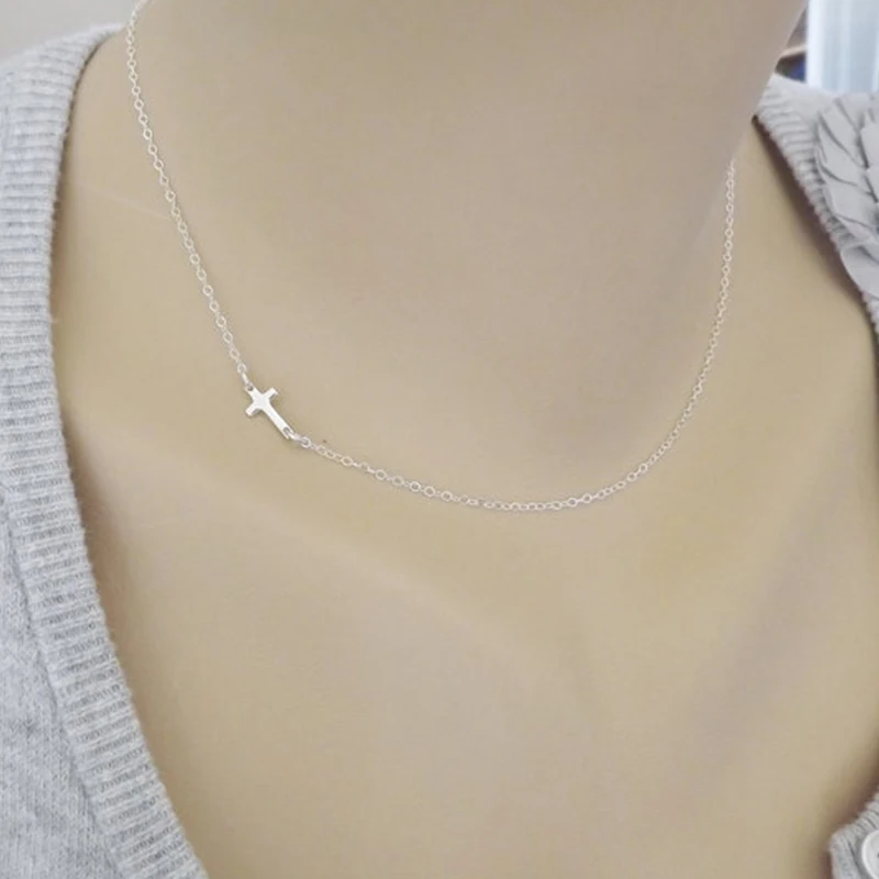 Серебряная цепочка с боковым крестом ожерелье для женщин Очаровательное XL002 |