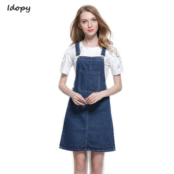 

Idopy Cute Women`s Denim Dress Classic Bib Overalls A-Line Plus Size Suspender Sundress Jeans Dress For Girl