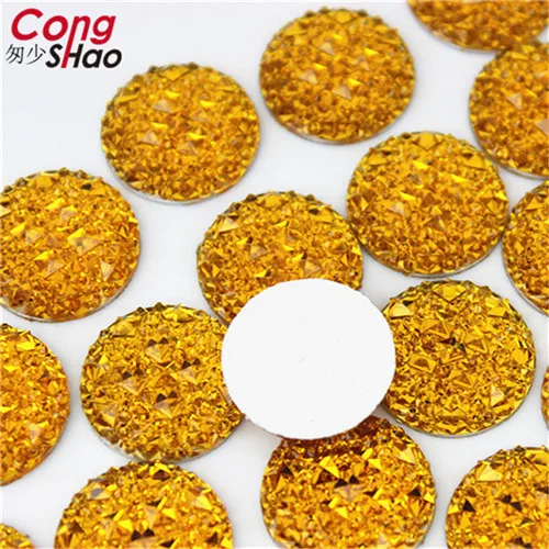 Cong Shao, 100 шт, 20 мм, цветные круглые бусины с плоской задней частью, камни и кристаллы, стразы из смолы, аппликация, аксессуары для костюма, YB414 - Цвет: Yellow