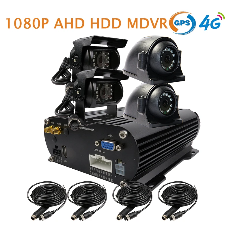 

Free Shipping 4 Channel GPS 4G 1080P AHD 2TB HDD Hard Disk SD Car DVR MDVR Video Recorder Rear Side Front View Duty Car Camera