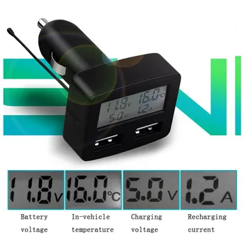 

5-in-1 Car Voltmeter Thermometer Dual USB LCD 3A Charging Thermometer DC 12V 24V Digital Thermometer Monitor LED Display