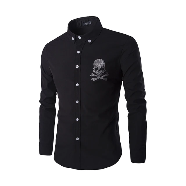 shirt male Skull printing pattern men long sleeve shirt latest designs