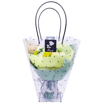 

5pcs Trapezoidal waterproof transparent gift bag plastic dot PVC Flower shop packaging bag Party holiday flower bags Black white