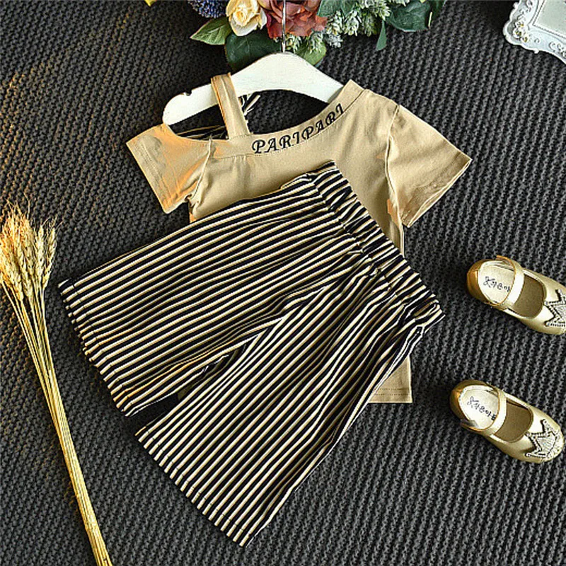 Toddler Kids Baby Girl Bowknot T shirt Tops Striped Loose Pants Clothes Set (11)