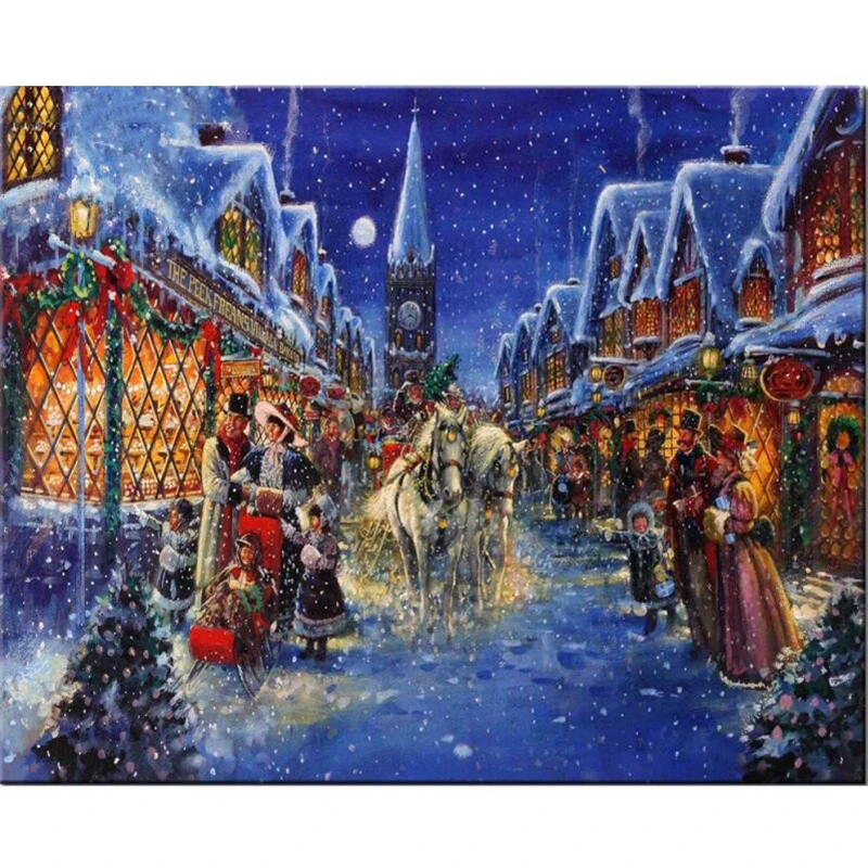 

diy 5D Diamond painting Christmas Street Pattern Full Square Drill 3d Diamond Painting Diamond Embroidery home decor